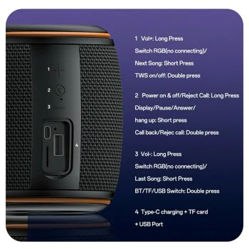 Безжична колонка Yesido YSW40 - Bluetooth 5.3, Type-C, TF Card, USB, 1200mAh, 8W - Черна