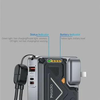 Външна батерия Yesido YP89 - Magnetic, Fast Charge, USB, Lightning, Type-C, Built-in Stand, LED Lights, 10000mAh, 22.5W - Сива