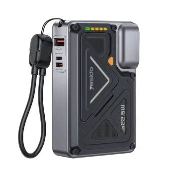 Външна батерия Yesido YP89 - Magnetic, Fast Charge, USB, Lightning, Type-C, Built-in Stand, LED Lights, 10000mAh, 22.5W - Сива