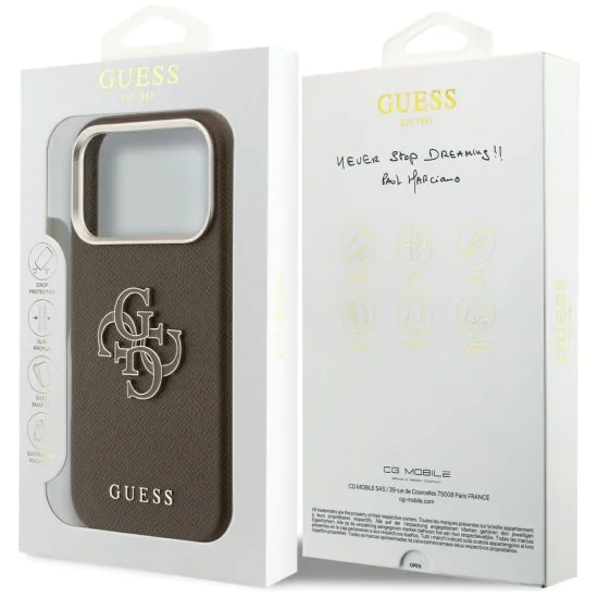Калъф за iPhone 17 Pro Max - Guess Hardcase Resin Logo - Кафяв