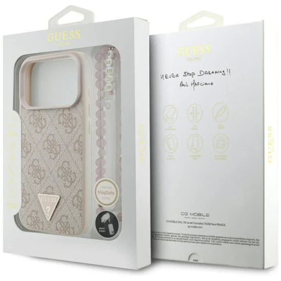Калъф за iPhone 17 Pro - Guess Hardcase 4G with Strap Triangle Logo MagSafe - Розов