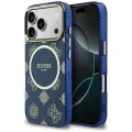 Калъф за iPhone 17 Pro - Guess IML Peony Dot MagSafe - Син