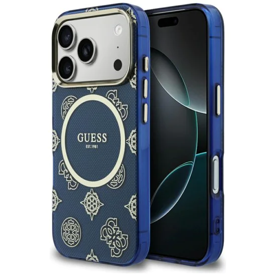 Калъф за iPhone 17 Pro - Guess IML Peony Dot MagSafe - Син