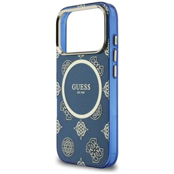 Калъф за iPhone 17 Pro - Guess IML Peony Dot MagSafe - Син