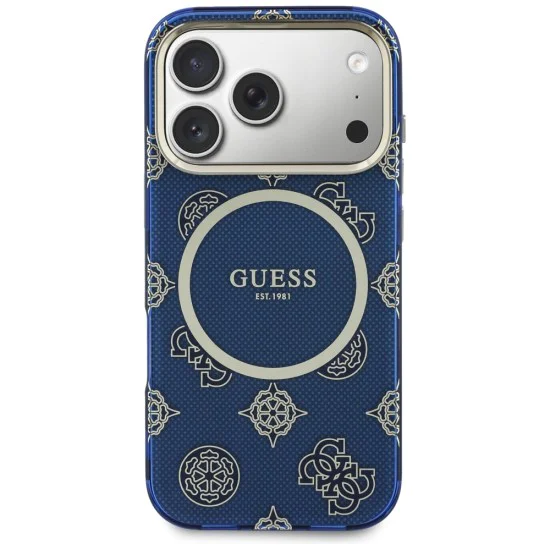 Калъф за iPhone 17 Pro - Guess IML Peony Dot MagSafe - Син
