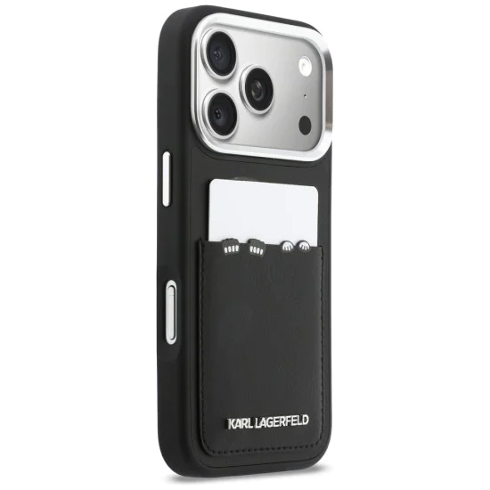 Калъф за iPhone 17 Pro Max - Karl Lagerfeld Hardcase Leather K&C Print & Pocket - Черен