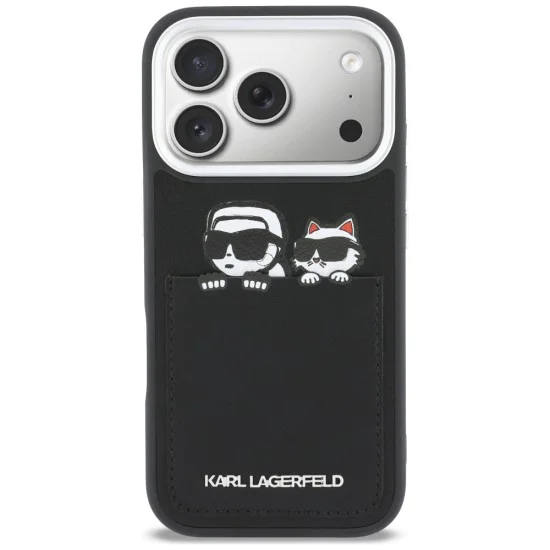 Калъф за iPhone 17 Pro Max - Karl Lagerfeld Hardcase Leather K&C Print & Pocket - Черен