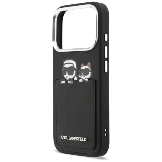 Калъф за iPhone 17 Pro Max - Karl Lagerfeld Hardcase Leather K&C Print & Pocket - Черен