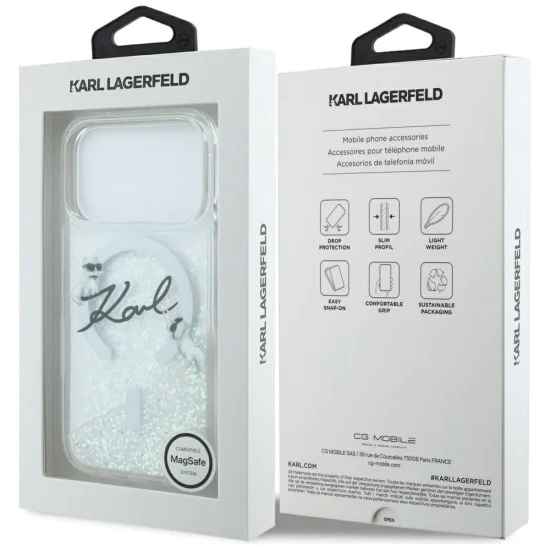Калъф за iPhone 17 Pro - Karl Lagerfeld Glitter Karl Script Logo MagSafe - Прозрачен