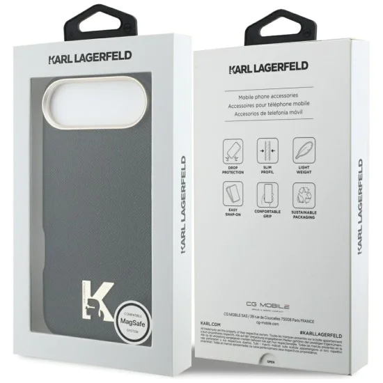 Калъф за iPhone 17 Air - Karl Lagerfeld Hardcase Leather Khead Logo MagSafe - Черен