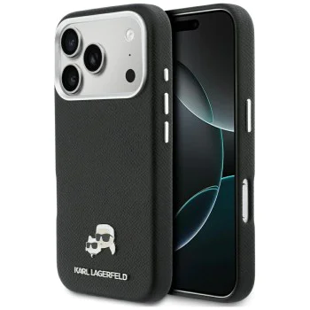 Калъф за iPhone 17 Pro Max - Karl Lagerfeld Hardcase Leather K&C Head Pin MagSafe - Черен