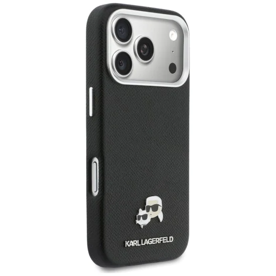 Калъф за iPhone 17 Pro Max - Karl Lagerfeld Hardcase Leather K&C Head Pin MagSafe - Черен