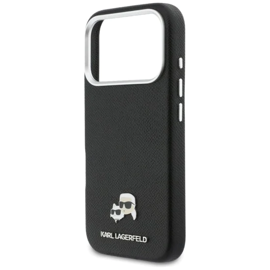 Калъф за iPhone 17 Pro Max - Karl Lagerfeld Hardcase Leather K&C Head Pin MagSafe - Черен