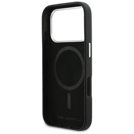 Калъф за iPhone 17 Pro Max - Karl Lagerfeld Hardcase Leather K&C Head Pin MagSafe - Черен