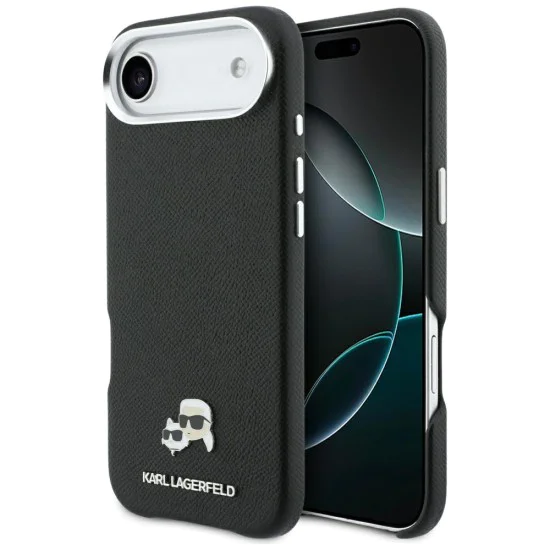 Калъф за iPhone 17 Air - Karl Lagerfeld Hardcase Leather K&C Head Pin MagSafe - Черен