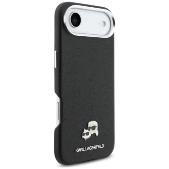 Калъф за iPhone 17 Air - Karl Lagerfeld Hardcase Leather K&C Head Pin MagSafe - Черен