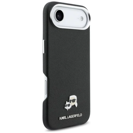 Калъф за iPhone 17 Air - Karl Lagerfeld Hardcase Leather K&C Head Pin MagSafe - Черен