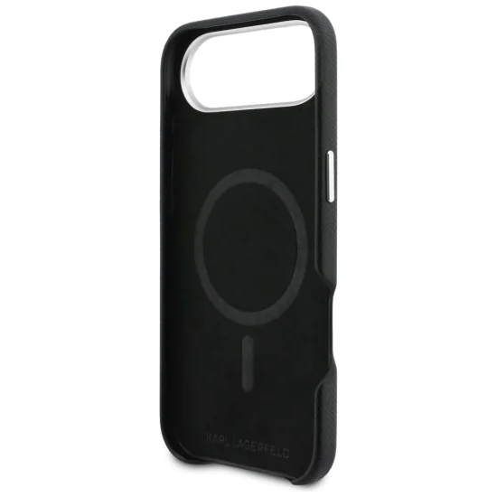 Калъф за iPhone 17 Air - Karl Lagerfeld Hardcase Leather K&C Head Pin MagSafe - Черен
