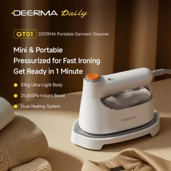 Ръчна парова ютия Deerma GT01 - преносима, 180°C пара, ергономична дръжка, 1200W, 25000Pa, керамичен панел - Бяла