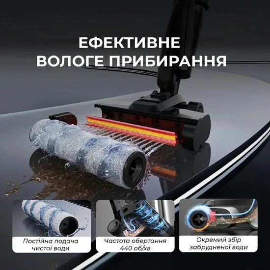 Безжична прахосмукачка Deerma VX100 Ultra - Dry & Wet Cleaning, 20000Pa, 300W, Auto Brush Wash, 6x4000mAh, IPX6 - Черна