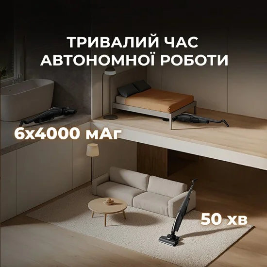 Безжична прахосмукачка Deerma VX100 Ultra - Dry & Wet Cleaning, 20000Pa, 300W, Auto Brush Wash, 6x4000mAh, IPX6 - Черна