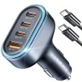Зарядно за кола (YL0223120021) - Lisen - с Type-C кабел, USB, 3x Type-C, 101W, бързо зареждане, 12V/24V - Черно