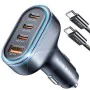 Зарядно за кола (YL0223120021) - Lisen - с Type-C кабел, USB, 3x Type-C, 101W, бързо зареждане, 12V/24V - Черно
