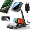 Зарядна станция 3в1 (YL0424010003) за телефон, AirPods и Apple Watch - Lisen - със зарядно за стена, 15W, сгъваема - Черно