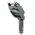 Зарядно за кола (YL0224080017) - Lisen - 4в1, USB, Type-C, с 2х прибиращи се кабели, LED дисплей, 96W, 12V/24V - Черно
