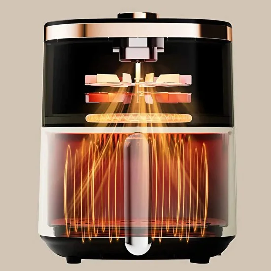 Еър фрайър Deerma KZ30W - 3L капацитет, 1200W, 360° циркулация на горещ въздух, 7 програми, таймер - Златист