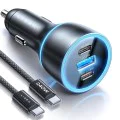 Зарядно за кола (YL0224010001) - Lisen - с Type-C кабел, USB-A, Type-C, 170W, GaN, алуминиева сплав, 12V/24V, 1м - Черно