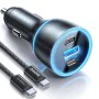 Зарядно за кола (YL0224010001) - Lisen - с Type-C кабел, USB-A, Type-C, 170W, GaN, алуминиева сплав, 12V/24V, 1м - Черно