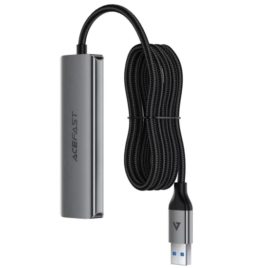 Хъб 4 в 1 Acefast (J17) - 4 x USB3.0, 5Gbps, Plug & Play, алуминиева сплав - Сив
