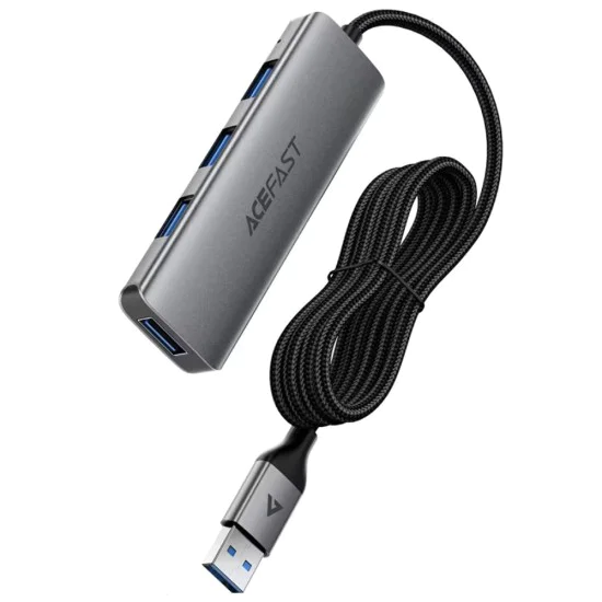 Хъб 4 в 1 Acefast (J17) - 4 x USB3.0, 5Gbps, Plug & Play, алуминиева сплав - Сив