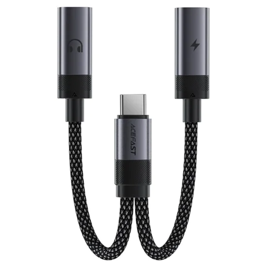 Адаптер Acefast (J14) - USB-C към 2x USB-C, 60W, Hi-Fi аудио, Plug & Play - Черен