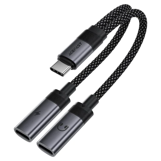 Адаптер Acefast (J14) - USB-C към 2x USB-C, 60W, Hi-Fi аудио, Plug & Play - Черен