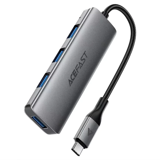 Хъб 4 в 1 Acefast (J15) - Type-C към 4x USB3.0, 5Gbps, алуминиева сплав - Сив