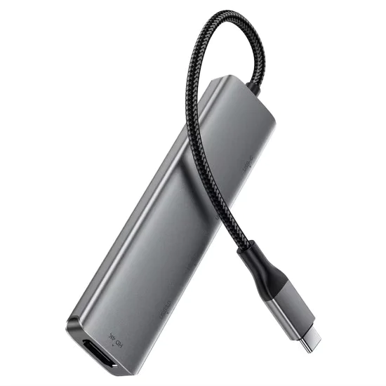 Докинг станция 5 в 1 Acefast (J16) - USB-C към 3x USB3.0, PD 90W, HDMI 4K@60Hz - Сива