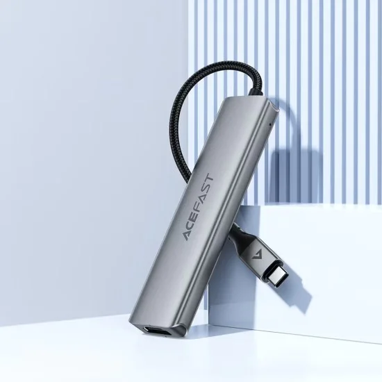 Докинг станция 5 в 1 Acefast (J16) - USB-C към 3x USB3.0, PD 90W, HDMI 4K@60Hz - Сива