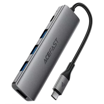 Докинг станция 5 в 1 Acefast (J16) - USB-C към 3x USB3.0, PD 90W, HDMI 4K@60Hz - Сива