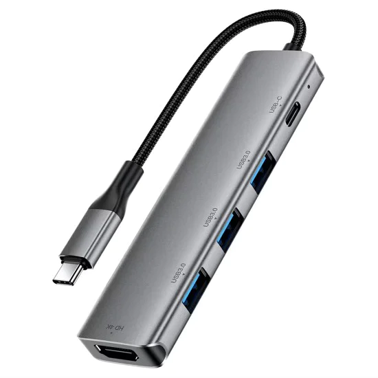 Докинг станция 5 в 1 Acefast (J16) - USB-C към 3x USB3.0, PD 90W, HDMI 4K@60Hz - Сива