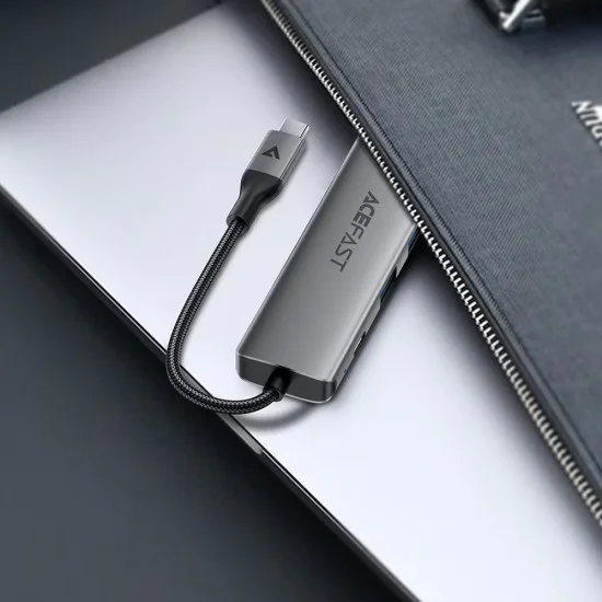 Докинг станция 6 в 1 Acefast (J18) - USB-C към 2x USB3.0, PD 90W, HDMI 4K, SD/TF - Сива