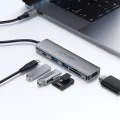 Докинг станция 6 в 1 Acefast (J18) - USB-C към 2x USB3.0, PD 90W, HDMI 4K, SD/TF - Сива