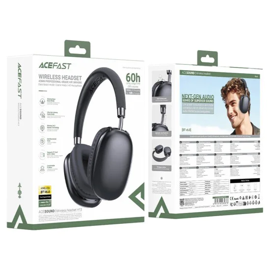 Безжични слушалки Acefast (H13) - 40mm Hi-Fi Drivers, BT 6.0, Game Mode - Черни
