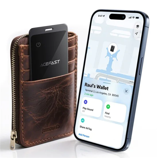 Смарт тракер карта Acefast (S3) - iOS съвместимост, Bluetooth, IP68 - Сива