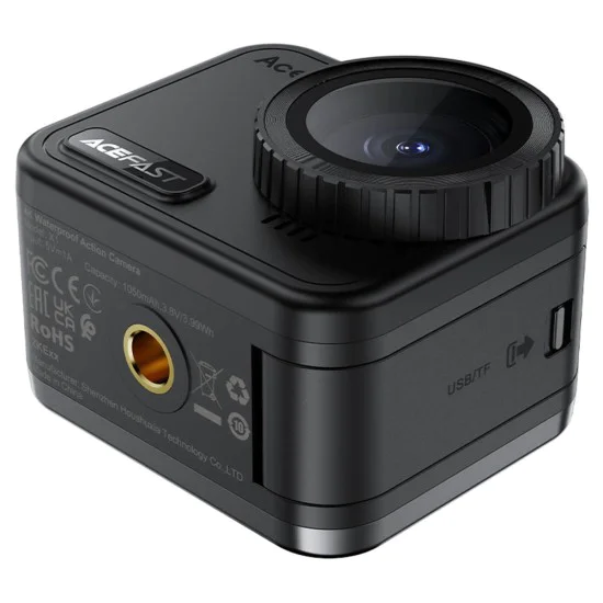 Екшън камера Acefast (X1) - 4K, 20MP, Wi-Fi, EIS, IPX8 21м водоустойчива - Черна