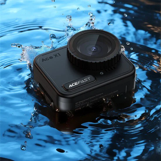 Екшън камера Acefast (X1) - 4K, 20MP, Wi-Fi, EIS, IPX8 21м водоустойчива - Черна