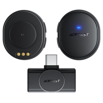 Безжичен лавалиер микрофон Acefast (R3) - двоен, AI Noise Reduction, 80м обхват - Черен