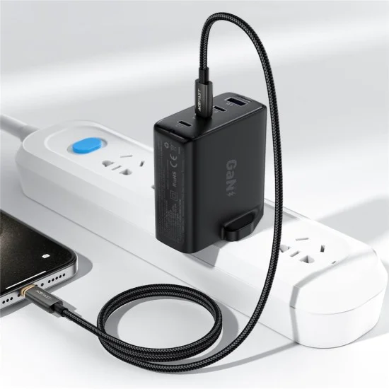 Кабел за данни Acefast (C23-03) - USB-C към USB-C, Smart Power-Off, 60W, 1.2м - Черен