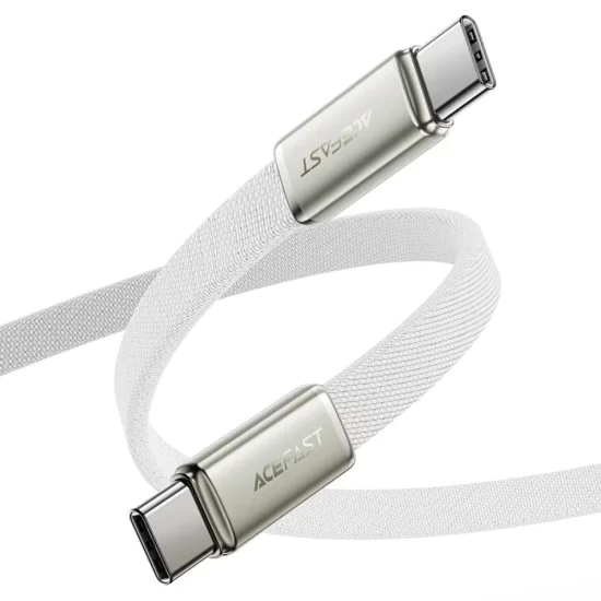 Кабел за данни Acefast (C24-03) - Type-C към Type-C, 60W, плосък дизайн, 1.2м - Бял